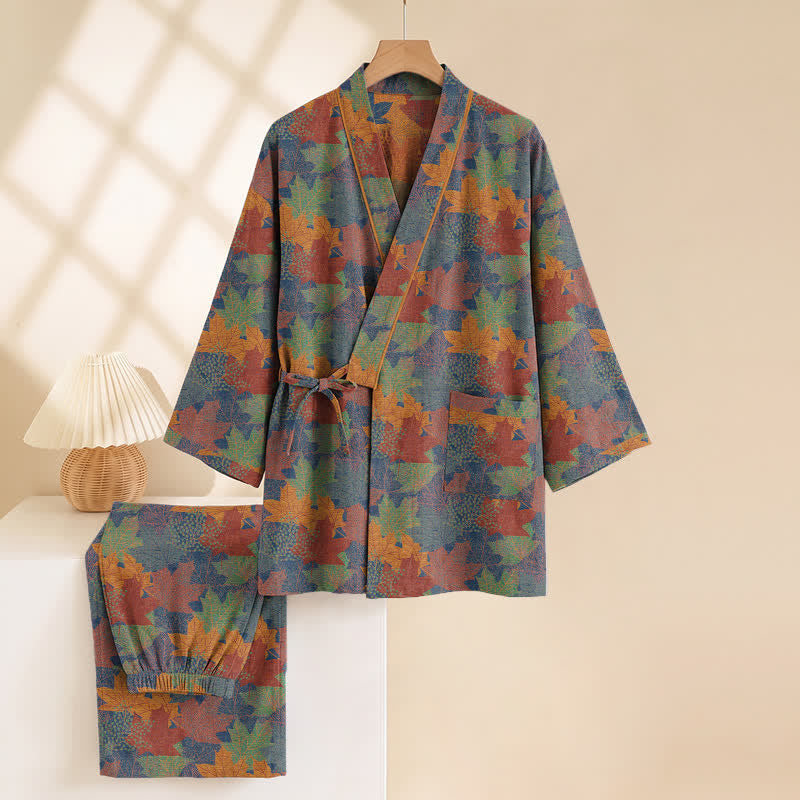 Ensemble pyjama kimono en coton à motif feuille d'érable Ownkoti - image 42