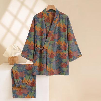 Ensemble pyjama kimono en coton à motif feuille d'érable Ownkoti - image 42