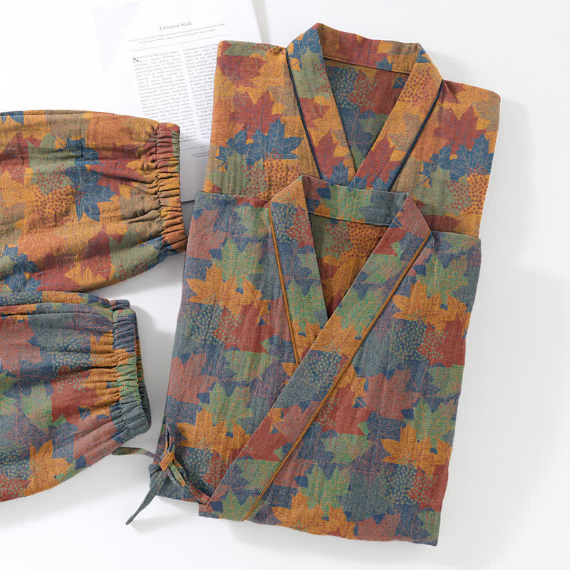 Ensemble pyjama kimono en coton à motif feuille d'érable Ownkoti - image 46