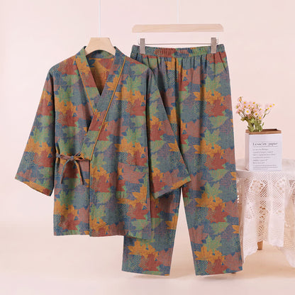 Ensemble pyjama kimono en coton à motif feuille d'érable Ownkoti - image 41