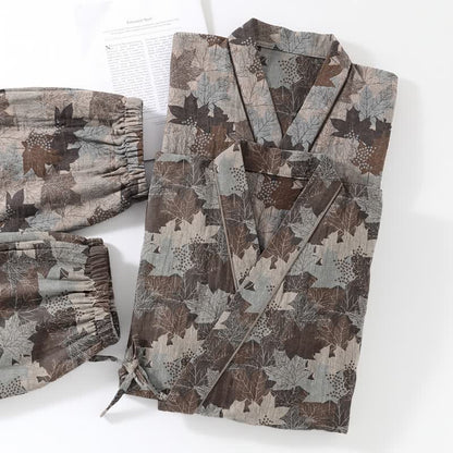 Ensemble pyjama kimono en coton à motif feuille d'érable Ownkoti - image 54