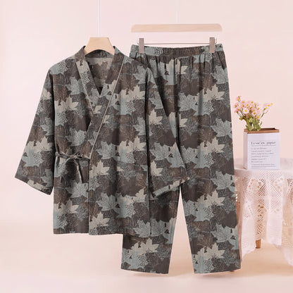 Ensemble pyjama kimono en coton à motif feuille d'érable Ownkoti - image 49