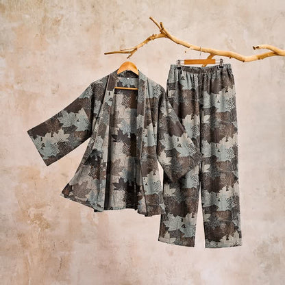 Ensemble pyjama kimono en coton à motif feuille d'érable Ownkoti - image 53