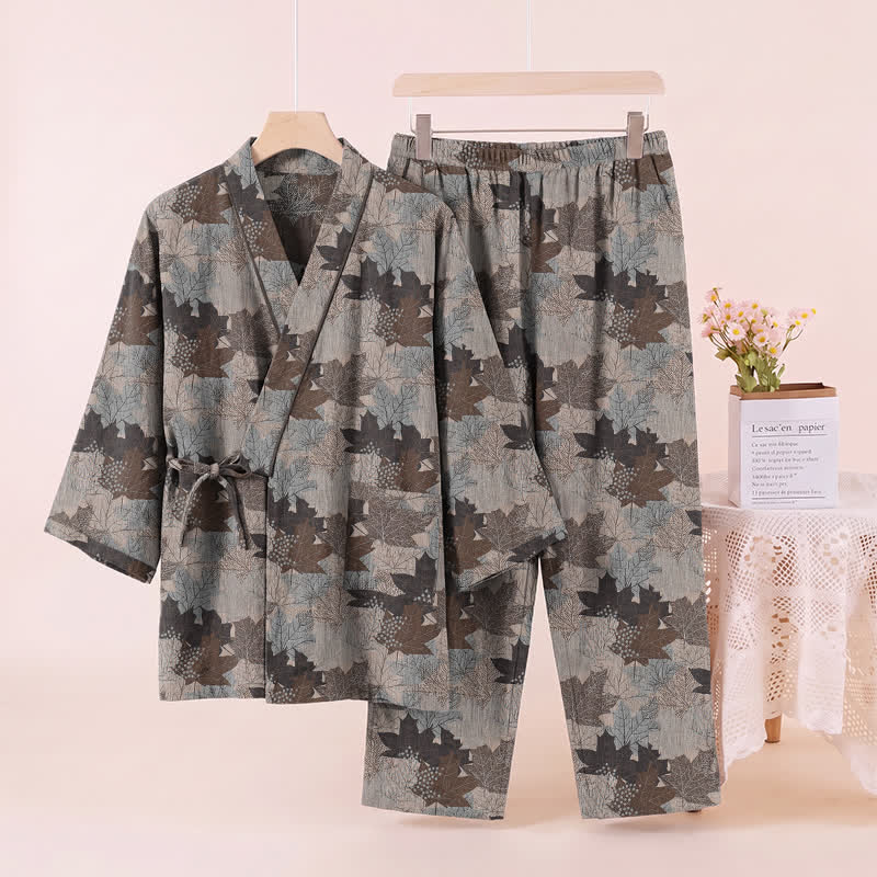 Ensemble pyjama kimono en coton à motif feuille d'érable Ownkoti - image 57