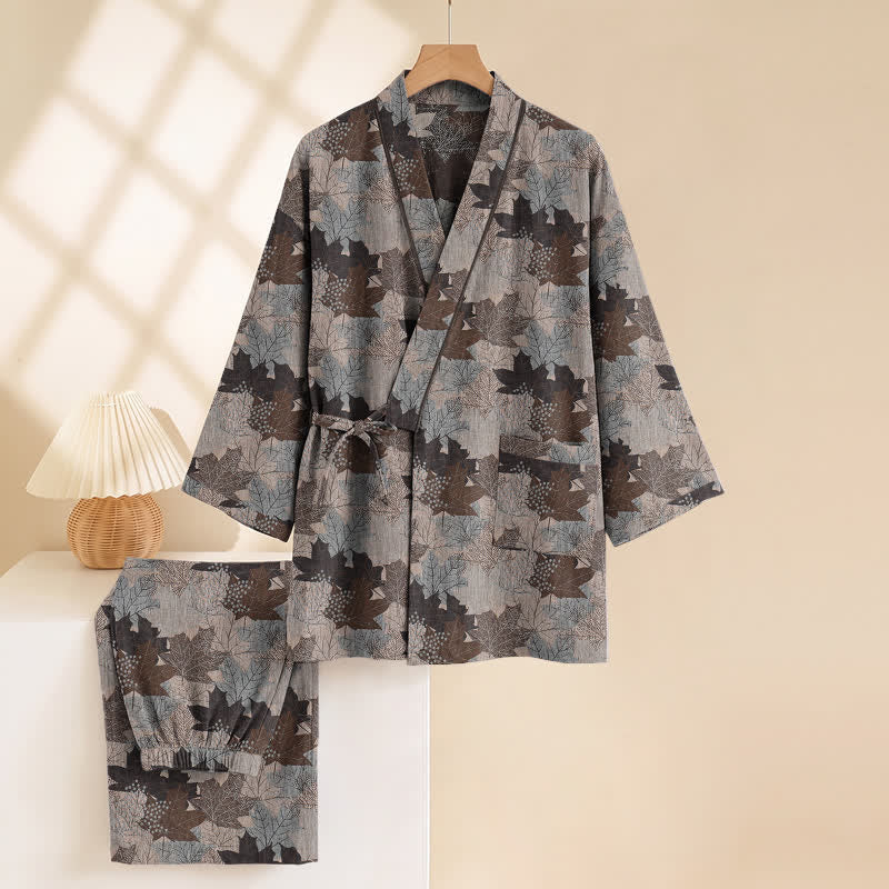 Ensemble pyjama kimono en coton à motif feuille d'érable Ownkoti - image 58