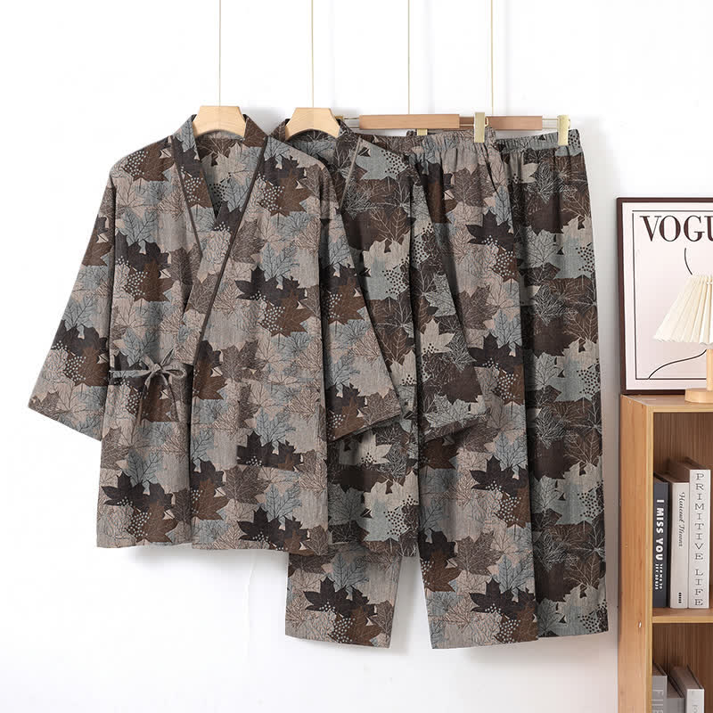 Ensemble pyjama kimono en coton à motif feuille d'érable Ownkoti - image 56