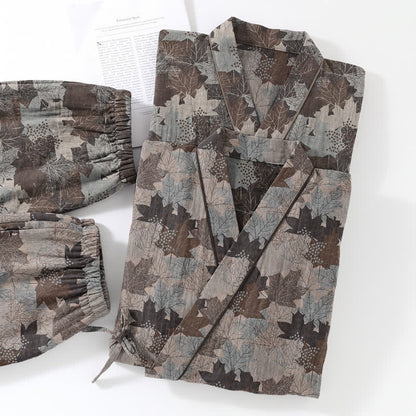 Ensemble pyjama kimono en coton à motif feuille d'érable Ownkoti - image 62
