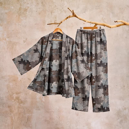 Ensemble pyjama kimono en coton à motif feuille d'érable Ownkoti - image 61