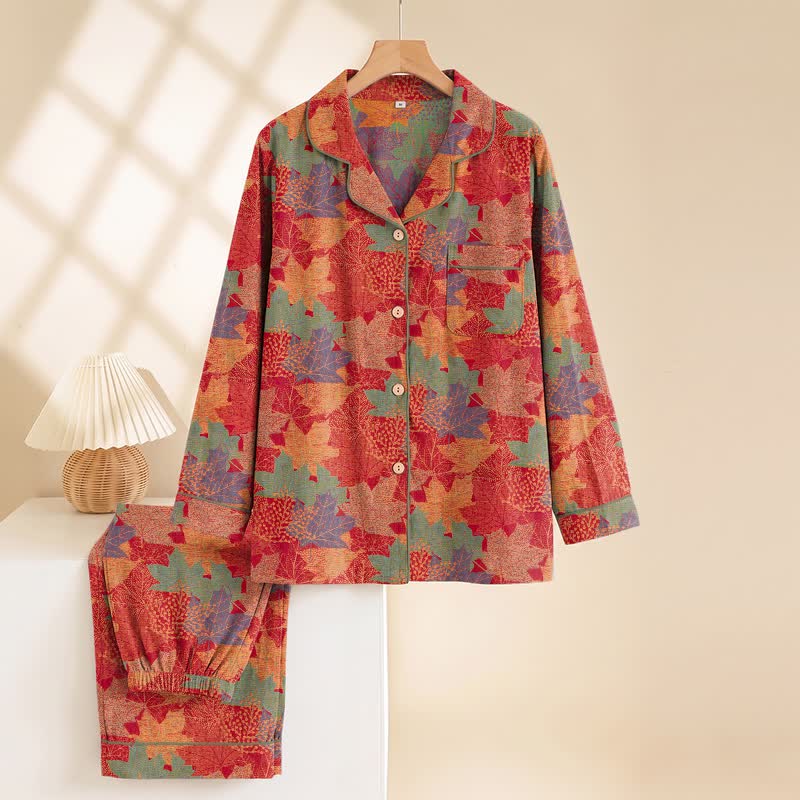 Ensemble de vêtements d'intérieur en coton à motif de feuilles d'érable d'automne Ownkoti - image 1