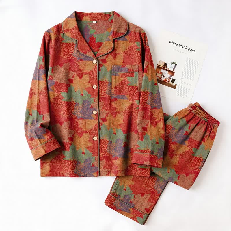 Ensemble de vêtements d'intérieur en coton à motif de feuilles d'érable d'automne Ownkoti - image 5