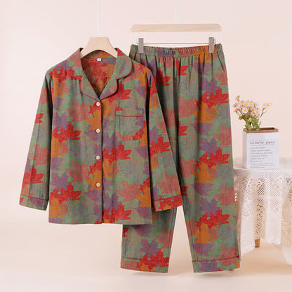 Ensemble de vêtements d'intérieur en coton à motif de feuilles d'érable d'automne Ownkoti - Vert et rouge - XL - image 6