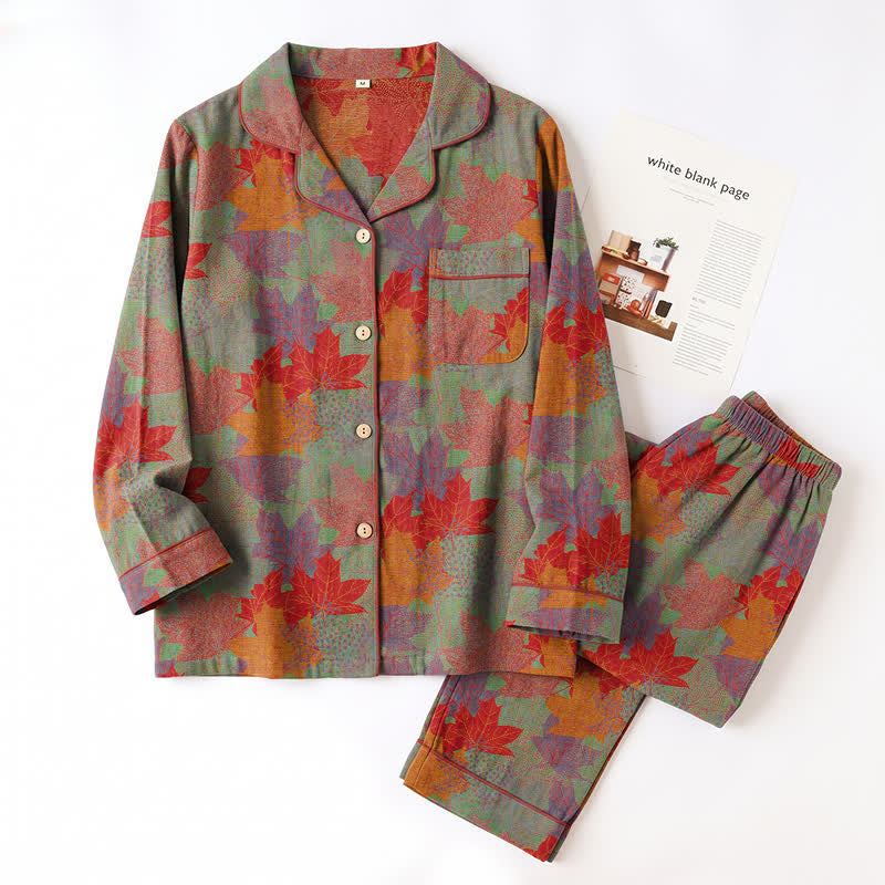Ensemble de vêtements d'intérieur en coton à motif de feuilles d'érable d'automne Ownkoti - image 11