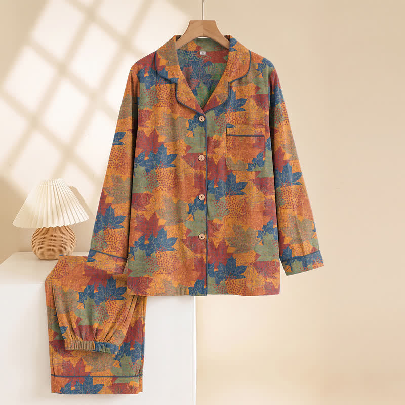 Ensemble de vêtements d'intérieur en coton à motif de feuilles d'érable d'automne Ownkoti - image 25