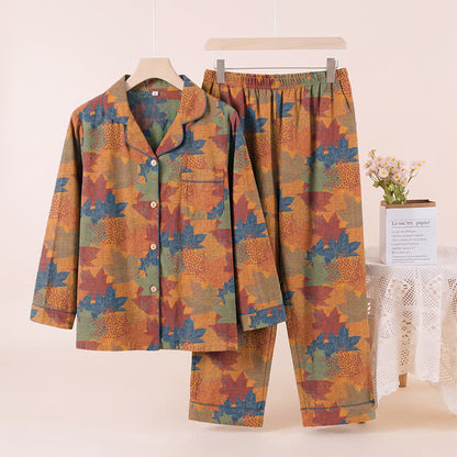 Ensemble de vêtements d'intérieur en coton à motif de feuilles d'érable d'automne Ownkoti - Orange et bleu - XL - image 24