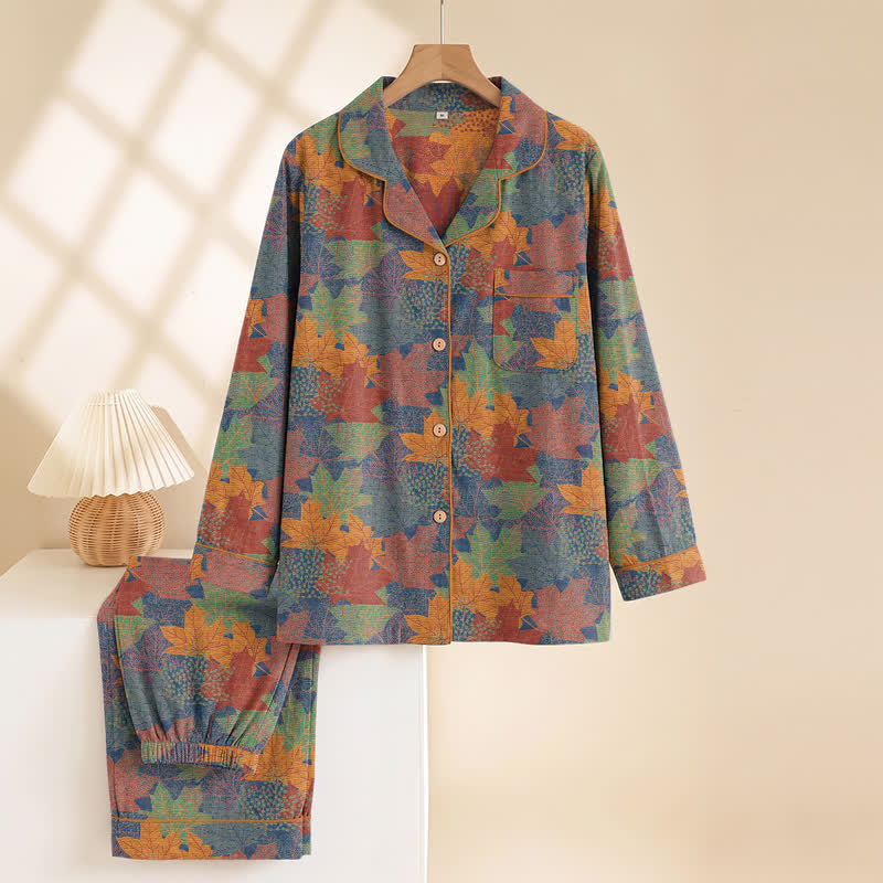Ensemble de vêtements d'intérieur en coton à motif de feuilles d'érable d'automne Ownkoti - image 31