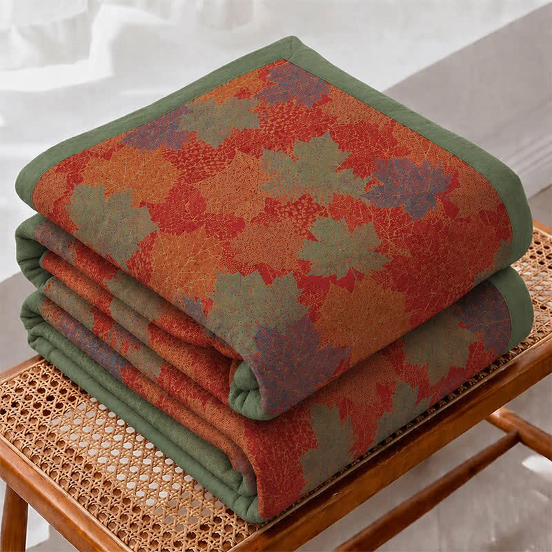 Couverture en coton Ownkoti aux couleurs automnales et aux feuilles d'érable. - image 1