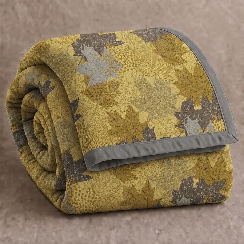 Couverture en coton Ownkoti aux couleurs automnales et aux feuilles d'érable. - Jaune et gris - Couverture - Cal King - image 8