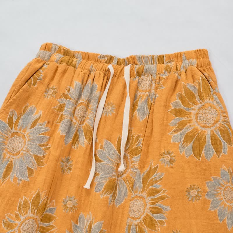 Pantalon de détente en coton à motif tournesol vintage Ownkoti - image 2