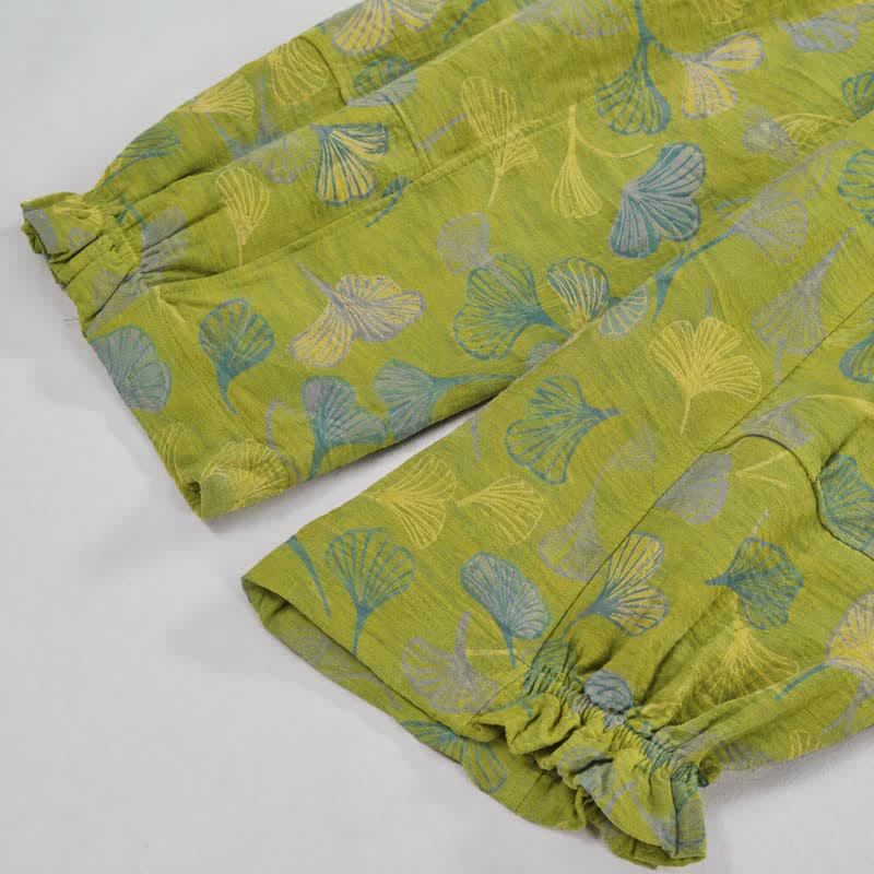 Pantalon de pyjama en coton vert à motif de ginkgo Ownkoti - image 6