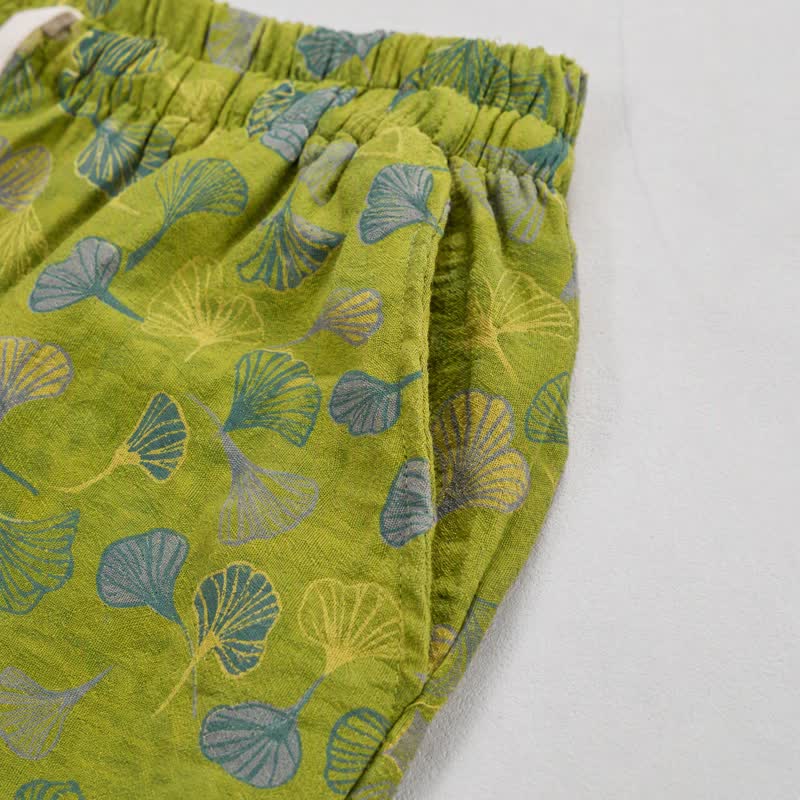 Pantalon de pyjama en coton vert à motif de ginkgo Ownkoti - image 3