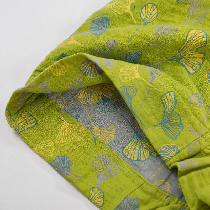 Pantalon de pyjama en coton vert à motif de ginkgo Ownkoti - image 5