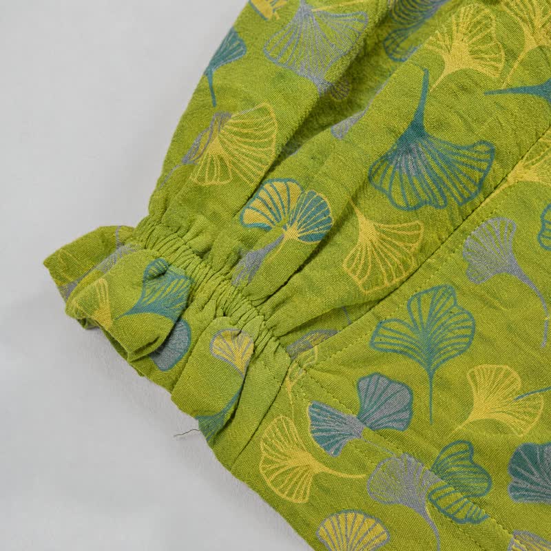 Pantalon de pyjama en coton vert à motif de ginkgo Ownkoti - image 4