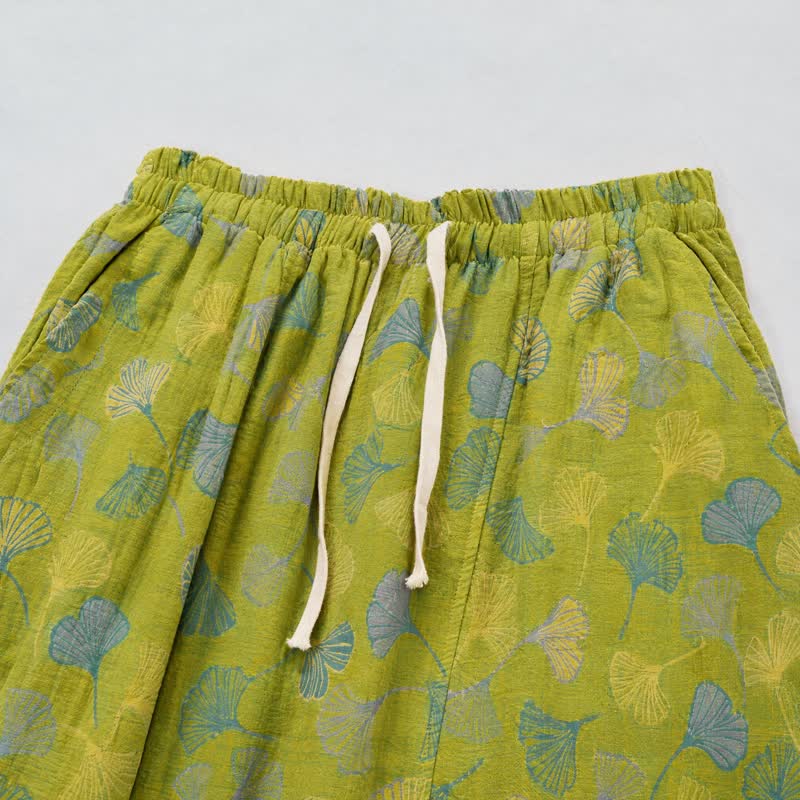 Pantalon de pyjama en coton vert à motif de ginkgo Ownkoti - image 2