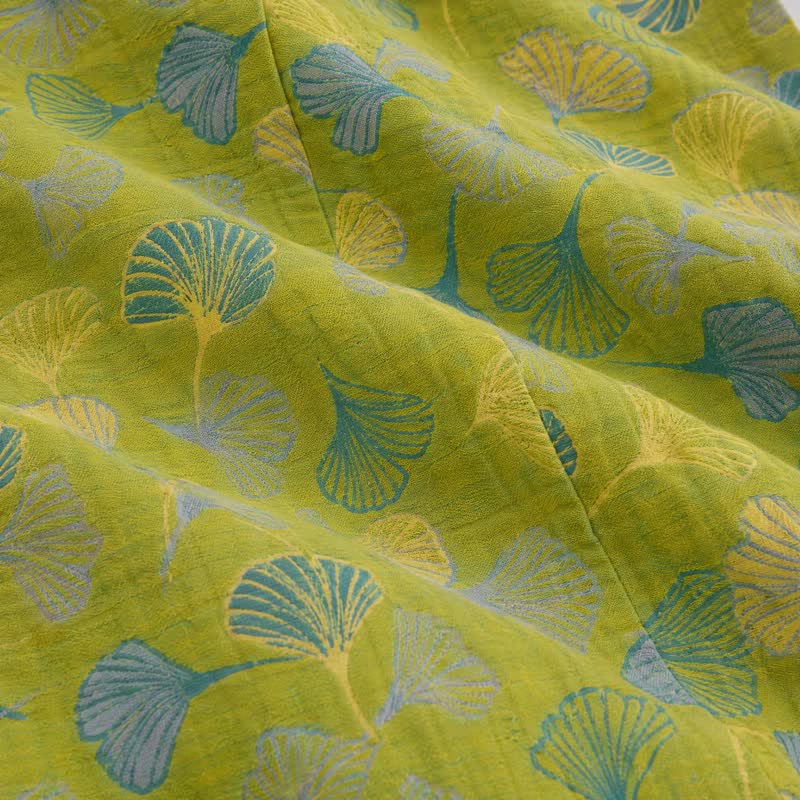 Pantalon de pyjama en coton vert à motif de ginkgo Ownkoti - image 7