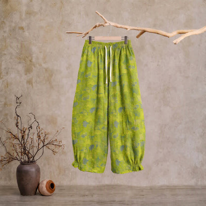 Pantalon de pyjama en coton vert à motif de ginkgo Ownkoti - Vert - XL - image 0