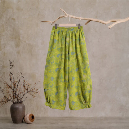 Pantalon de pyjama en coton vert à motif de ginkgo Ownkoti - image 1