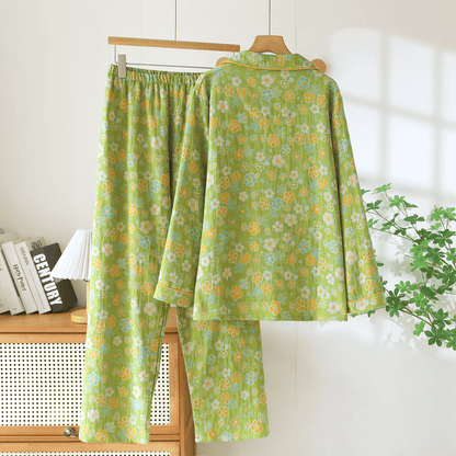 Ensemble pyjama en coton vert à petits motifs floraux Ownkoti - image 1