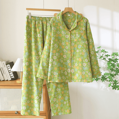 Ensemble pyjama en coton vert à petits motifs floraux Ownkoti - Vert - XXL - image 0
