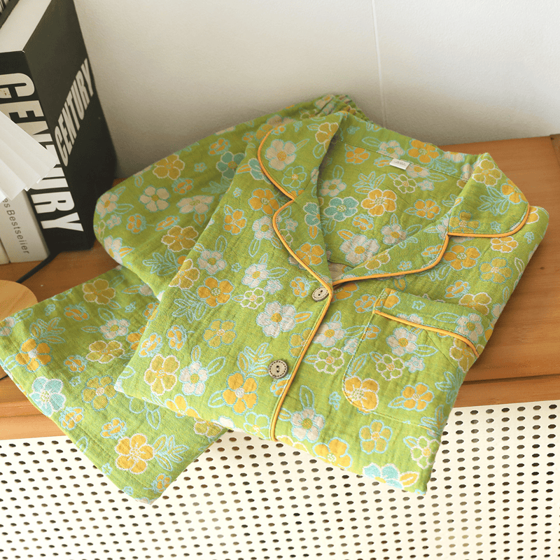 Ensemble pyjama en coton vert à petits motifs floraux Ownkoti - image 3