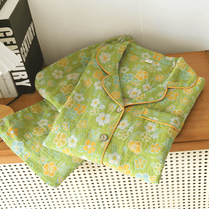 Ensemble pyjama en coton vert à petits motifs floraux Ownkoti - image 3