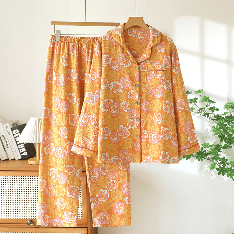 Ensemble de pyjama en coton rose orange Ownkoti - Orange - XXL - image 0