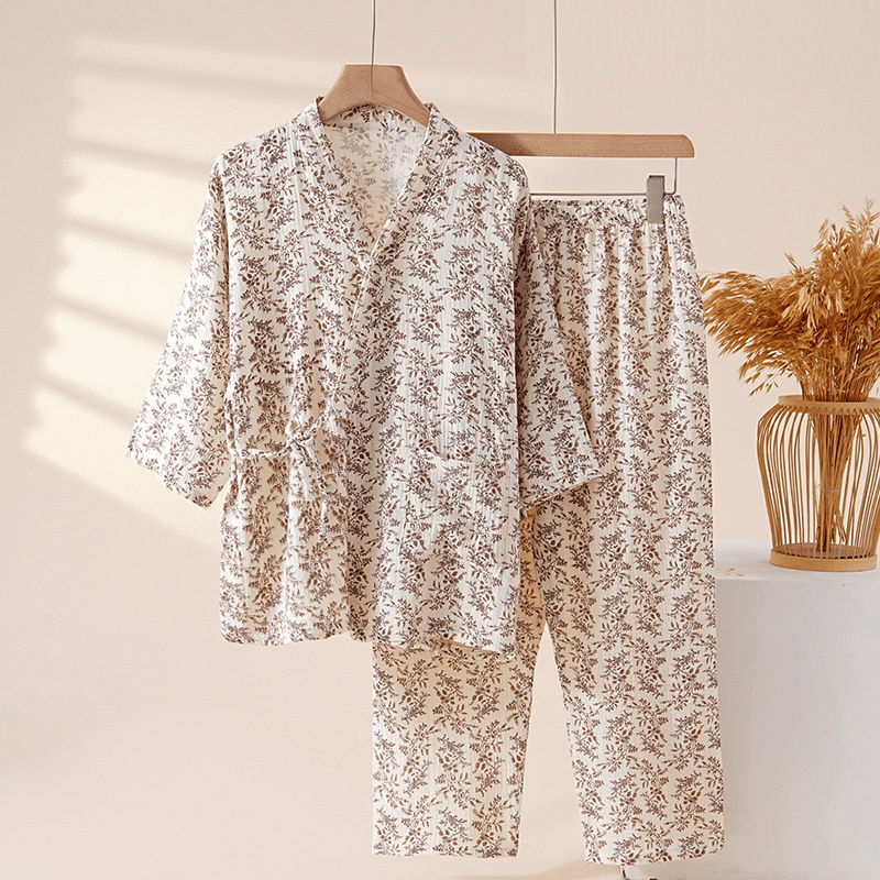 Ensemble de détente en coton à petits motifs floraux marron Ownkoti - Brun - XL - image 0