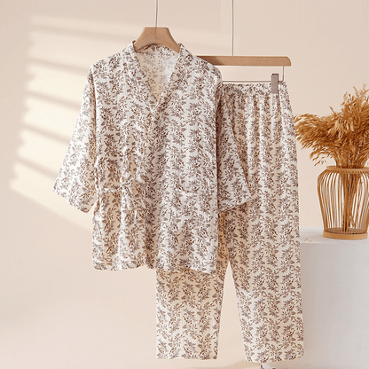 Ensemble de détente en coton à petits motifs floraux marron Ownkoti - Brun - XL - image 0