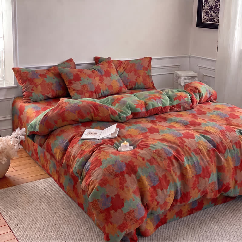 Ensemble de housse de couette en coton à motif de feuilles d'érable colorées Ownkoti - image 2