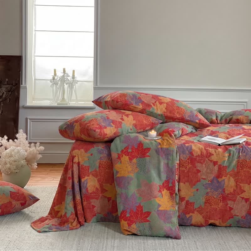 Ensemble de housse de couette en coton à motif de feuilles d'érable colorées Ownkoti - image 5