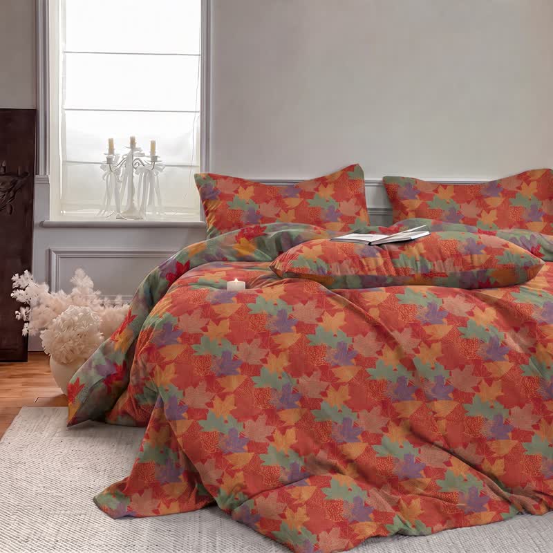 Ensemble de housse de couette en coton à motif de feuilles d'érable colorées Ownkoti - image 3