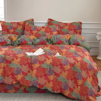 Ensemble de housse de couette en coton à motif de feuilles d'érable colorées Ownkoti - image 1