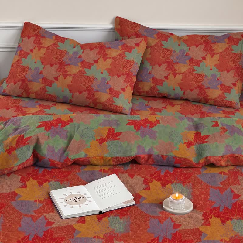 Ensemble de housse de couette en coton à motif de feuilles d'érable colorées Ownkoti - image 6