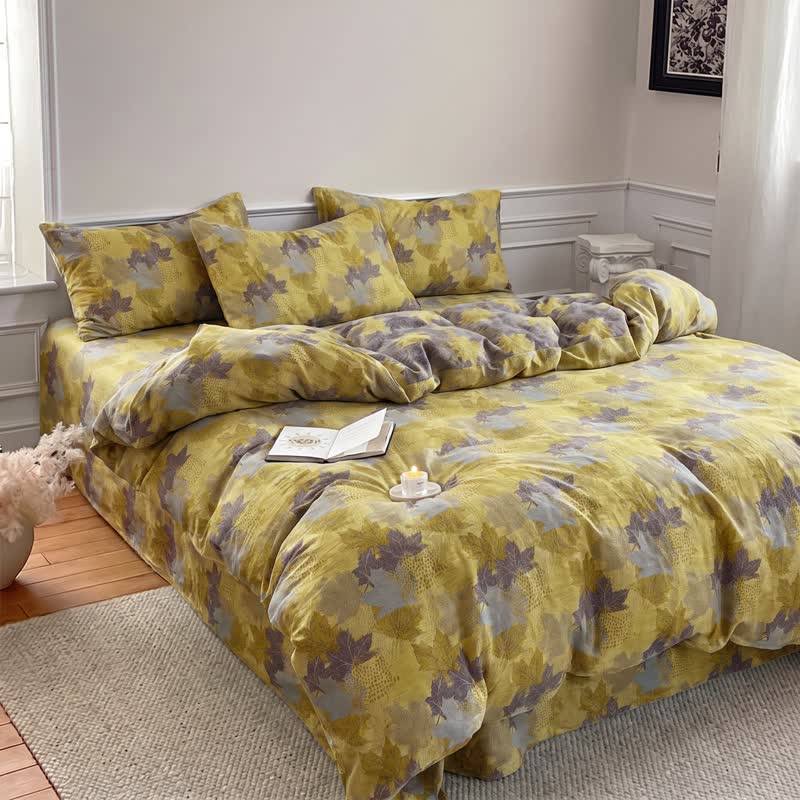 Ensemble de housse de couette en coton à motif de feuilles d'érable colorées Ownkoti - image 9