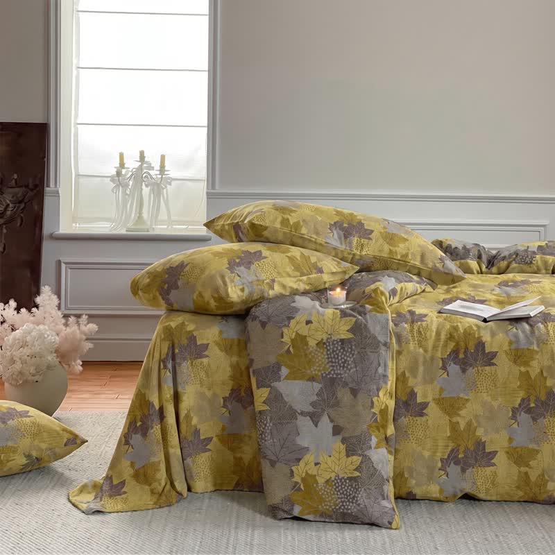Ensemble de housse de couette en coton à motif de feuilles d'érable colorées Ownkoti - image 12