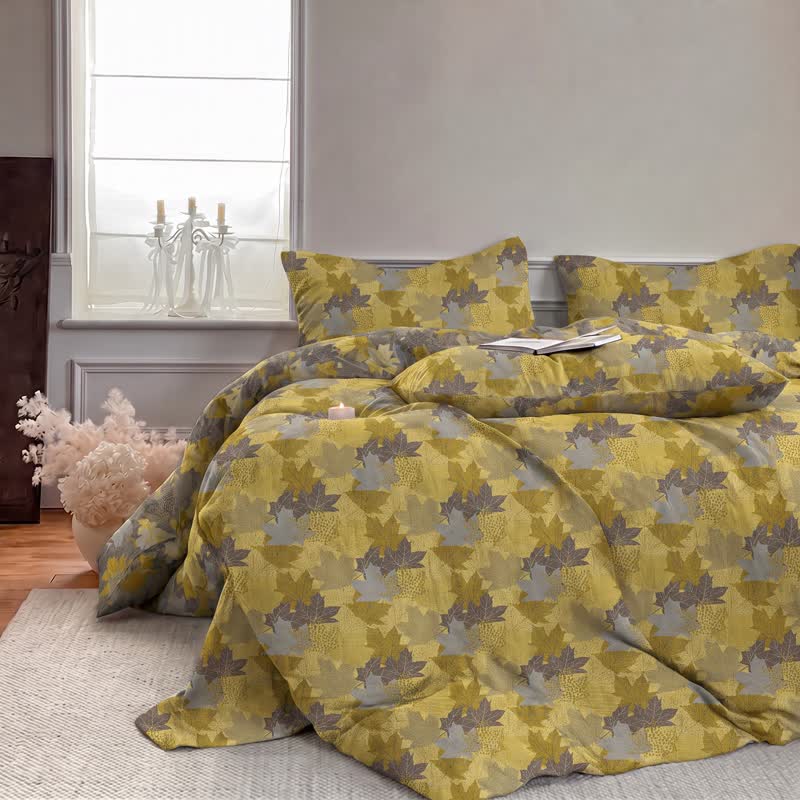 Ensemble de housse de couette en coton à motif de feuilles d'érable colorées Ownkoti - image 10