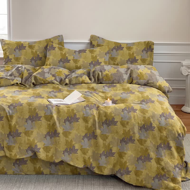 Ensemble de housse de couette en coton à motif de feuilles d'érable colorées Ownkoti - image 8