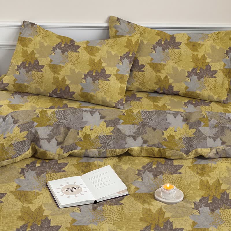 Ensemble de housse de couette en coton à motif de feuilles d'érable colorées Ownkoti - image 13