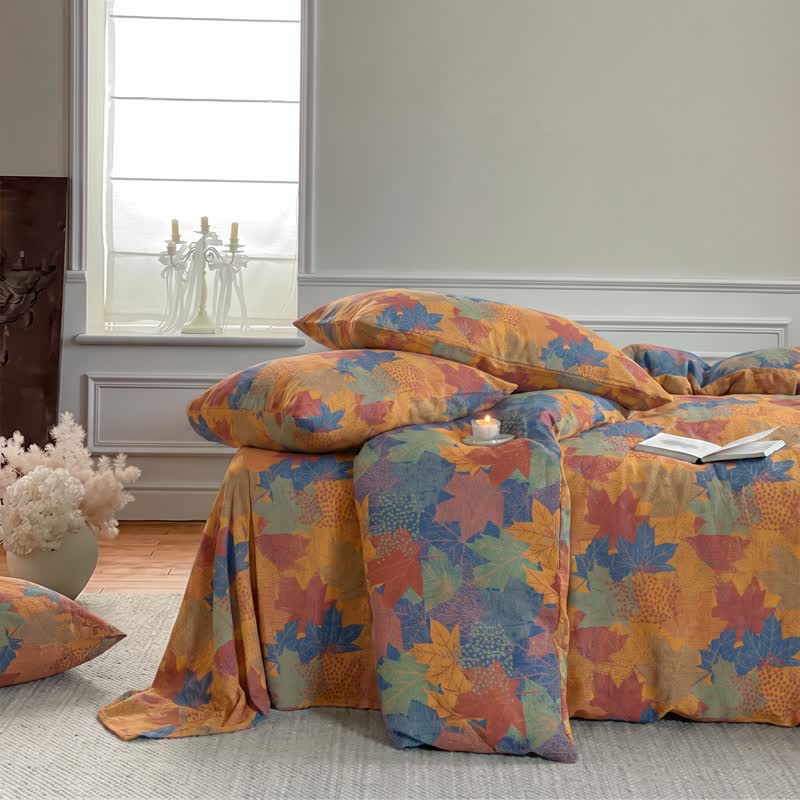 Ensemble de housse de couette en coton à motif de feuilles d'érable colorées Ownkoti - image 19
