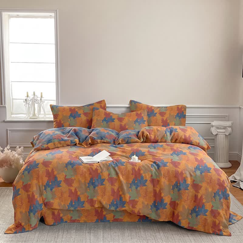 Ensemble de housse de couette en coton à motif de feuilles d'érable colorées Ownkoti - image 18