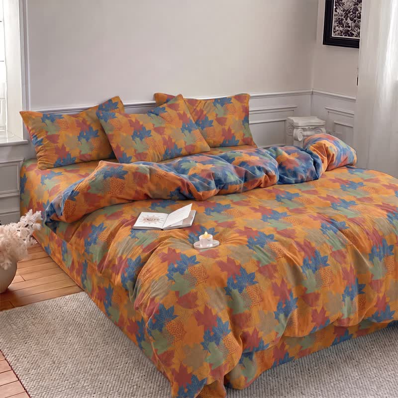 Ensemble de housse de couette en coton à motif de feuilles d'érable colorées Ownkoti - image 16